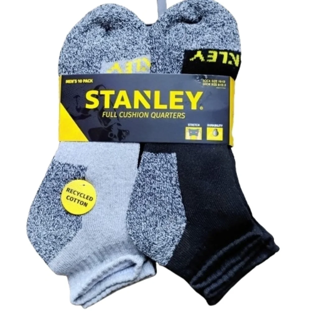 NEW Stanley Full Cushion Quarter Socks 10-Pack Men’s Stretch Durable Black Gray